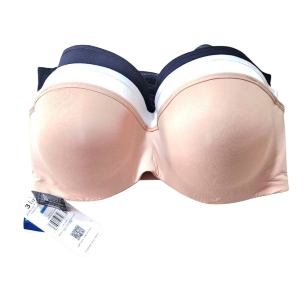 3 Pack Convertible Bras by Rene Rofe, 38C, Nude, White, Black